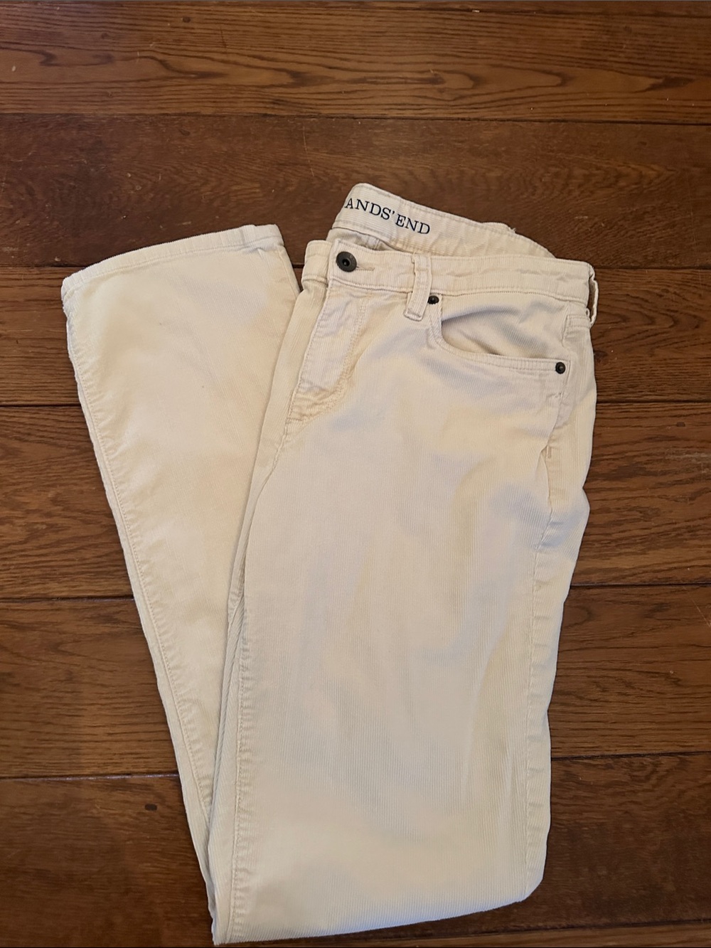 Lands' End Women's Mid Rise Cream Straight Leg Corduroys